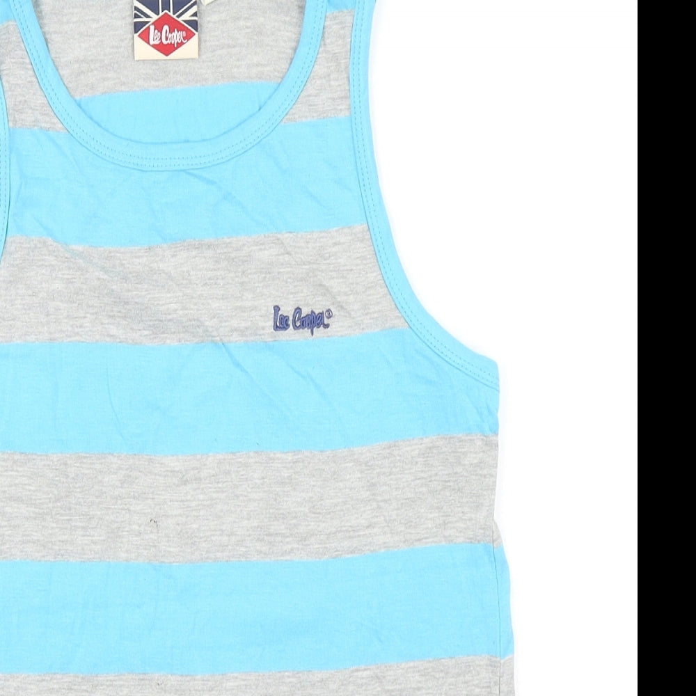Lee Cooper Boys Blue Striped Cotton Basic Tank Size 11-12 Years Scoop Neck Pullover