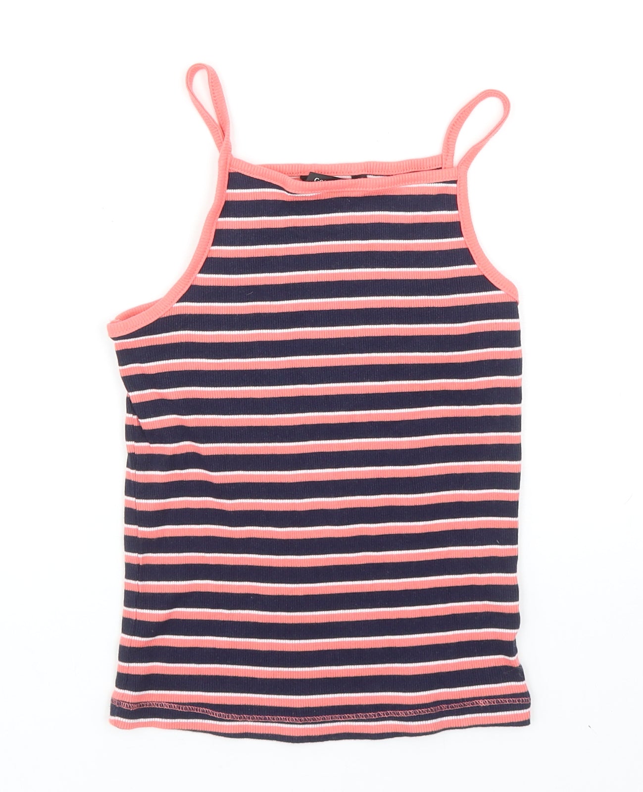 George Girls Multicoloured Striped Cotton Basic Tank Size 7-8 Years Square Neck Pullover