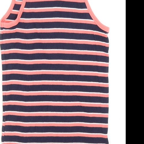 George Girls Multicoloured Striped Cotton Basic Tank Size 7-8 Years Square Neck Pullover