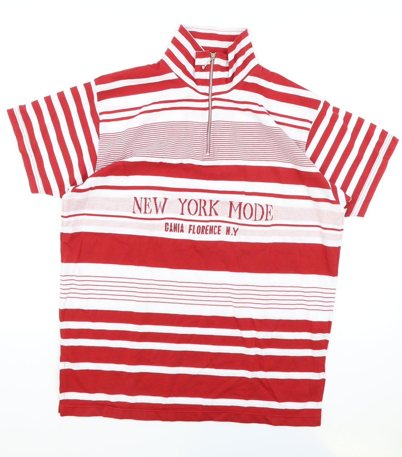 Gania Florence Womens Red Striped Polyester Basic T-Shirt Size 10 High Neck - New York
