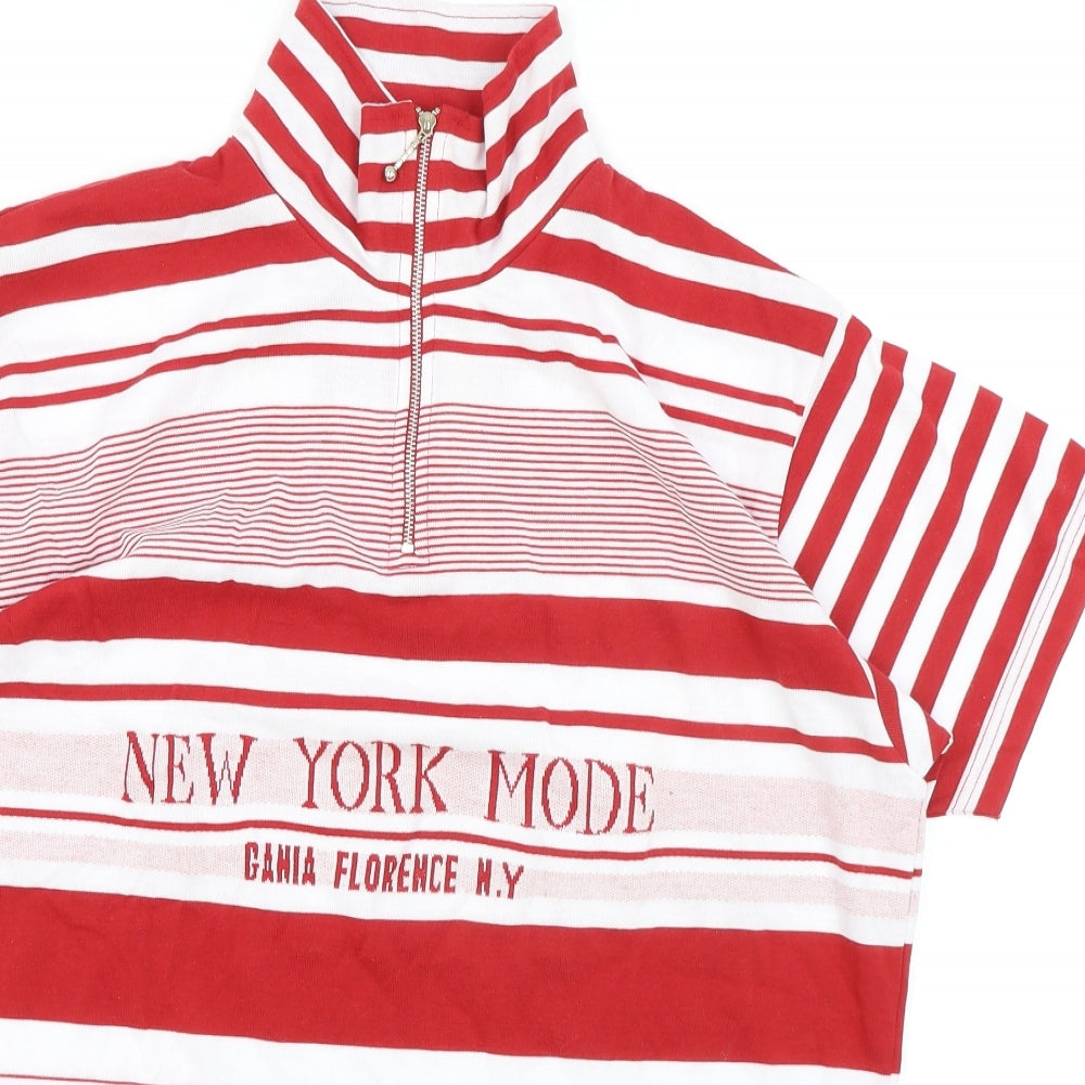 Gania Florence Womens Red Striped Polyester Basic T-Shirt Size 10 High Neck - New York