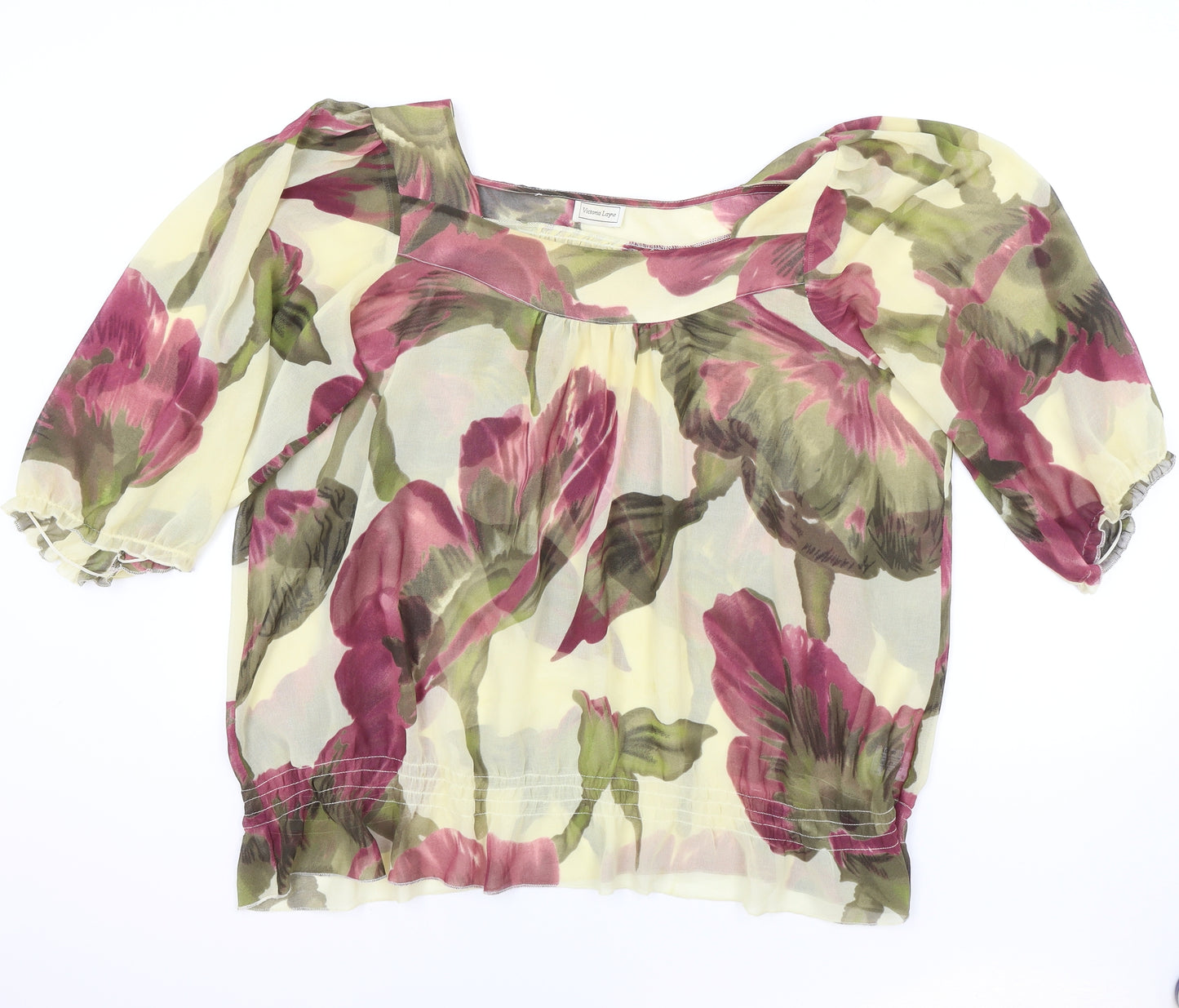 Victoria Layne Womens Beige Floral Polyester Basic Blouse Size 20 Square Neck