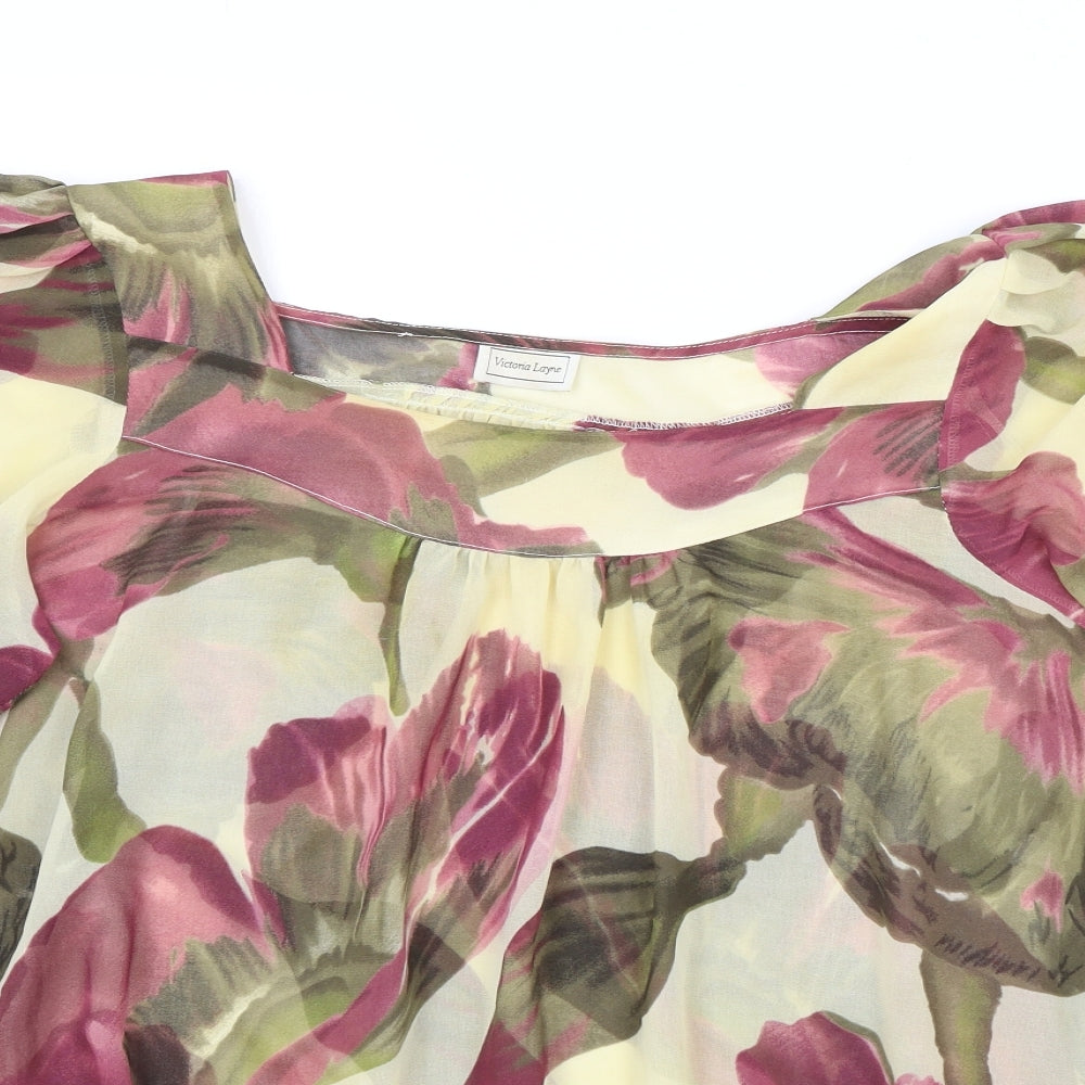 Victoria Layne Womens Beige Floral Polyester Basic Blouse Size 20 Square Neck