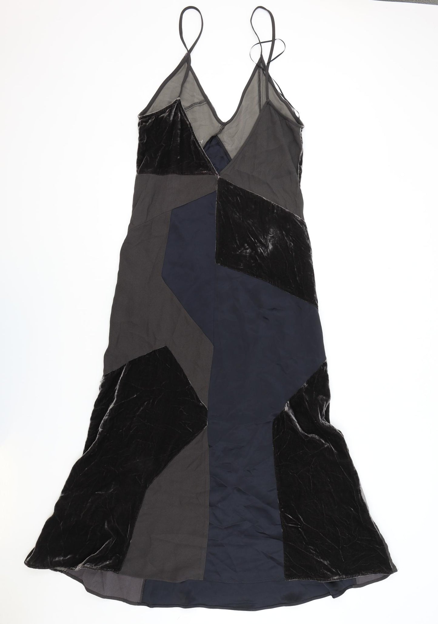 Zara Womens Black Patchwork Polyester Slip Dress Size 4 V-Neck Pullover