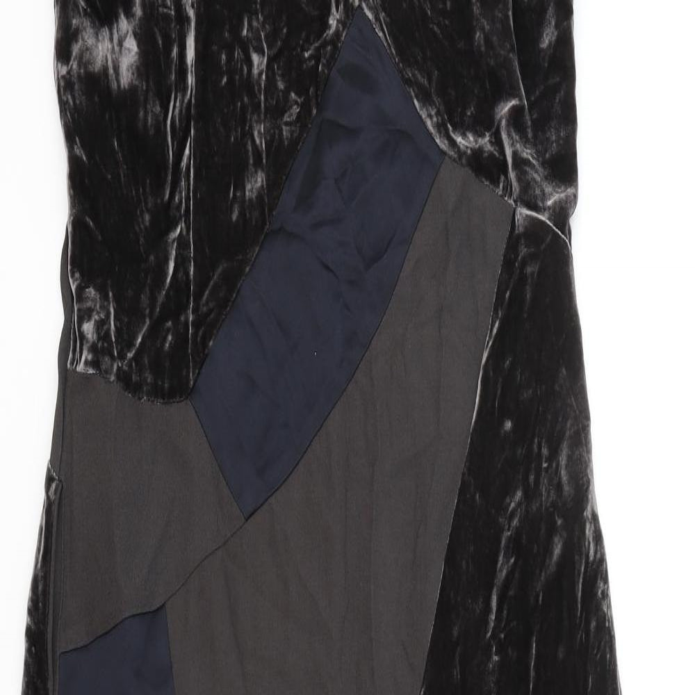 Zara Womens Black Patchwork Polyester Slip Dress Size 4 V-Neck Pullover
