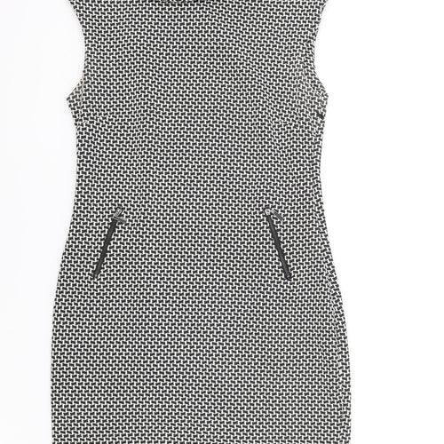 Sabrina Diamanti Womens White Geometric Cotton A-Line Size XL Roll Neck Zip