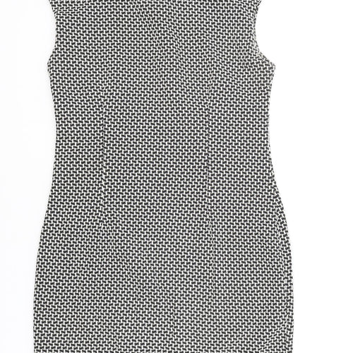 Sabrina Diamanti Womens White Geometric Cotton A-Line Size XL Roll Neck Zip