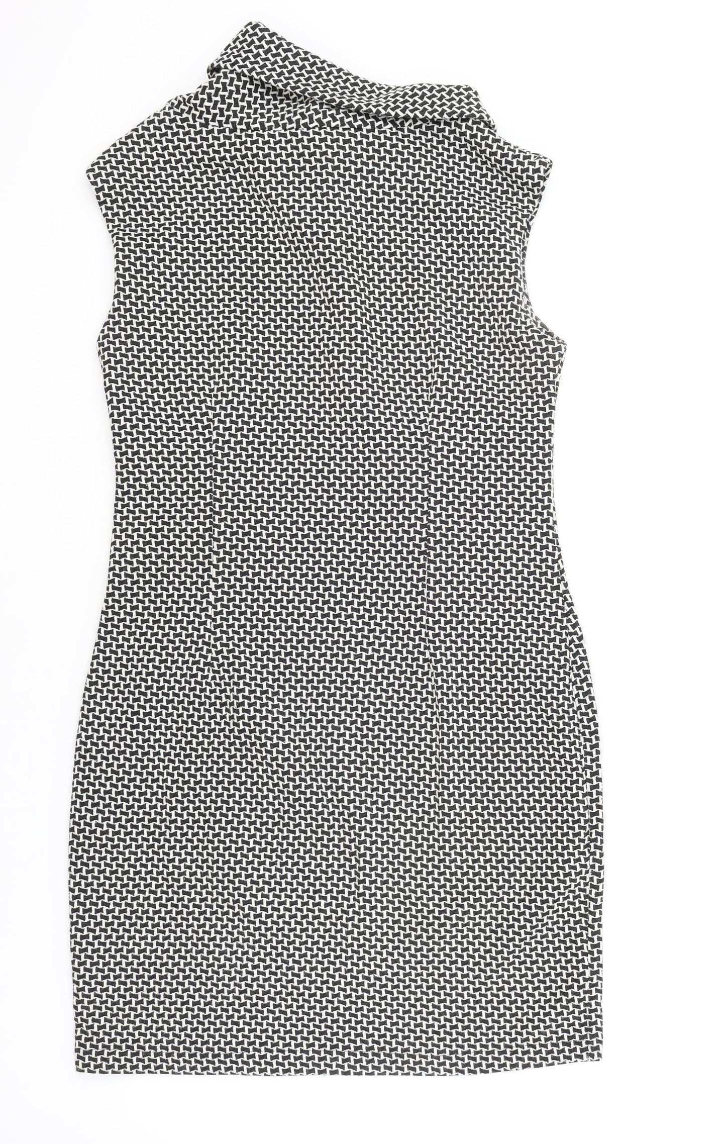 Sabrina Diamanti Womens White Geometric Cotton A-Line Size XL Roll Neck Zip