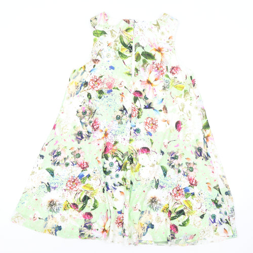 Love Womens Green Floral Polyester Fit & Flare Size S Boat Neck Button