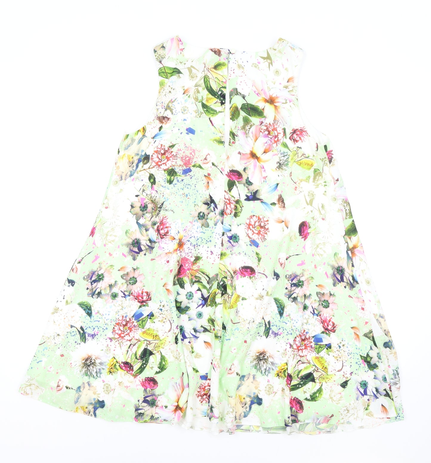 Love Womens Green Floral Polyester Fit & Flare Size S Boat Neck Button