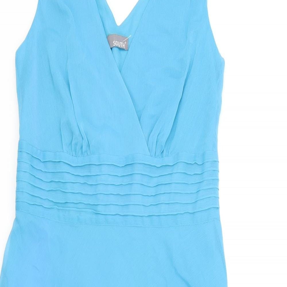 South Womens Blue Polyester Fit & Flare Size 10 V-Neck Zip