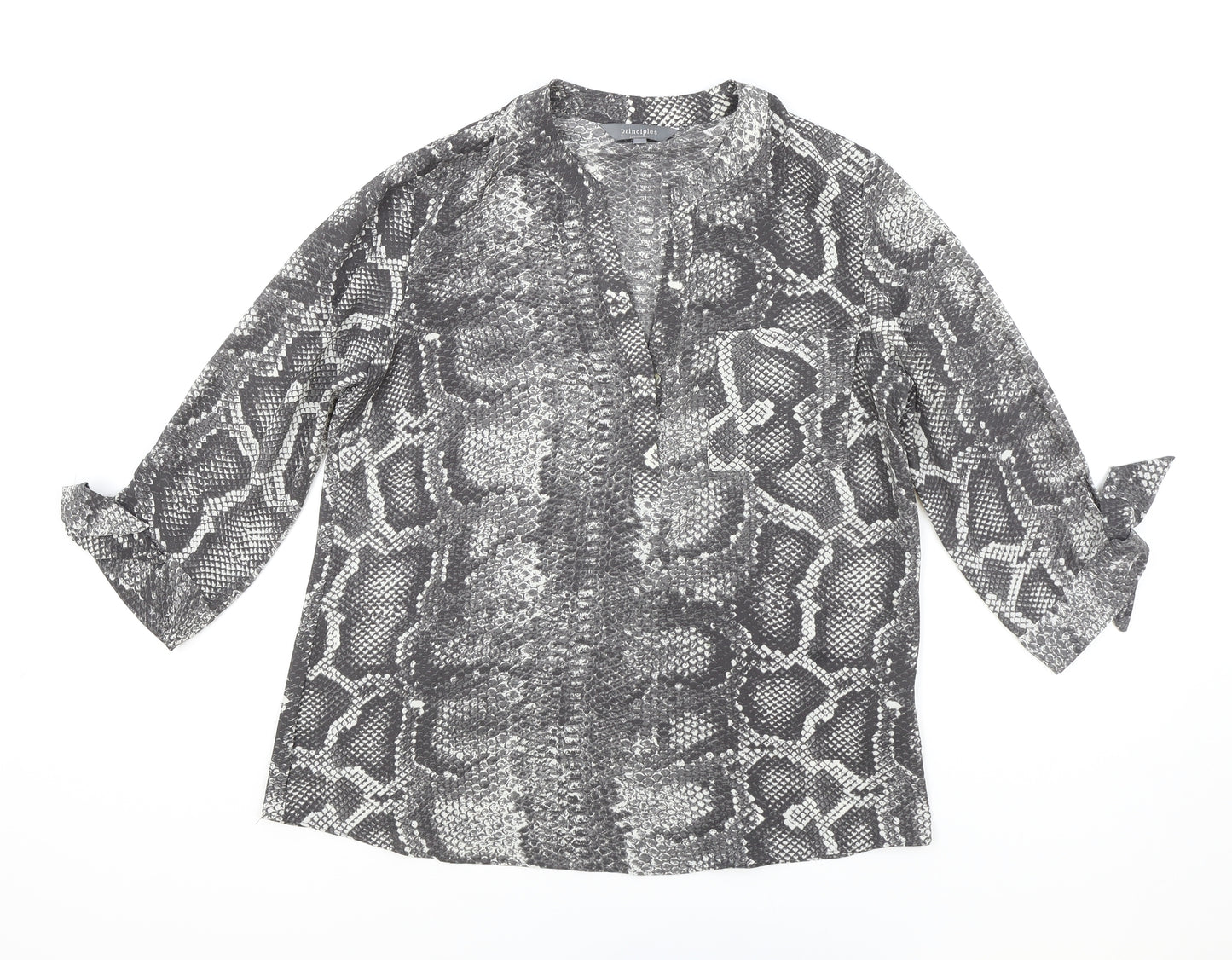 Principles Womens Grey Animal Print Polyester Basic Blouse Size 12 V-Neck - Snake Print