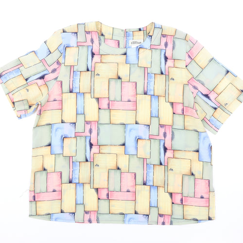Modern Essentials Womens Multicoloured Geometric Polyester Tunic Blouse Size L Round Neck