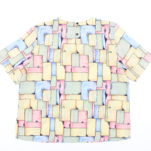 Modern Essentials Womens Multicoloured Geometric Polyester Tunic Blouse Size L Round Neck
