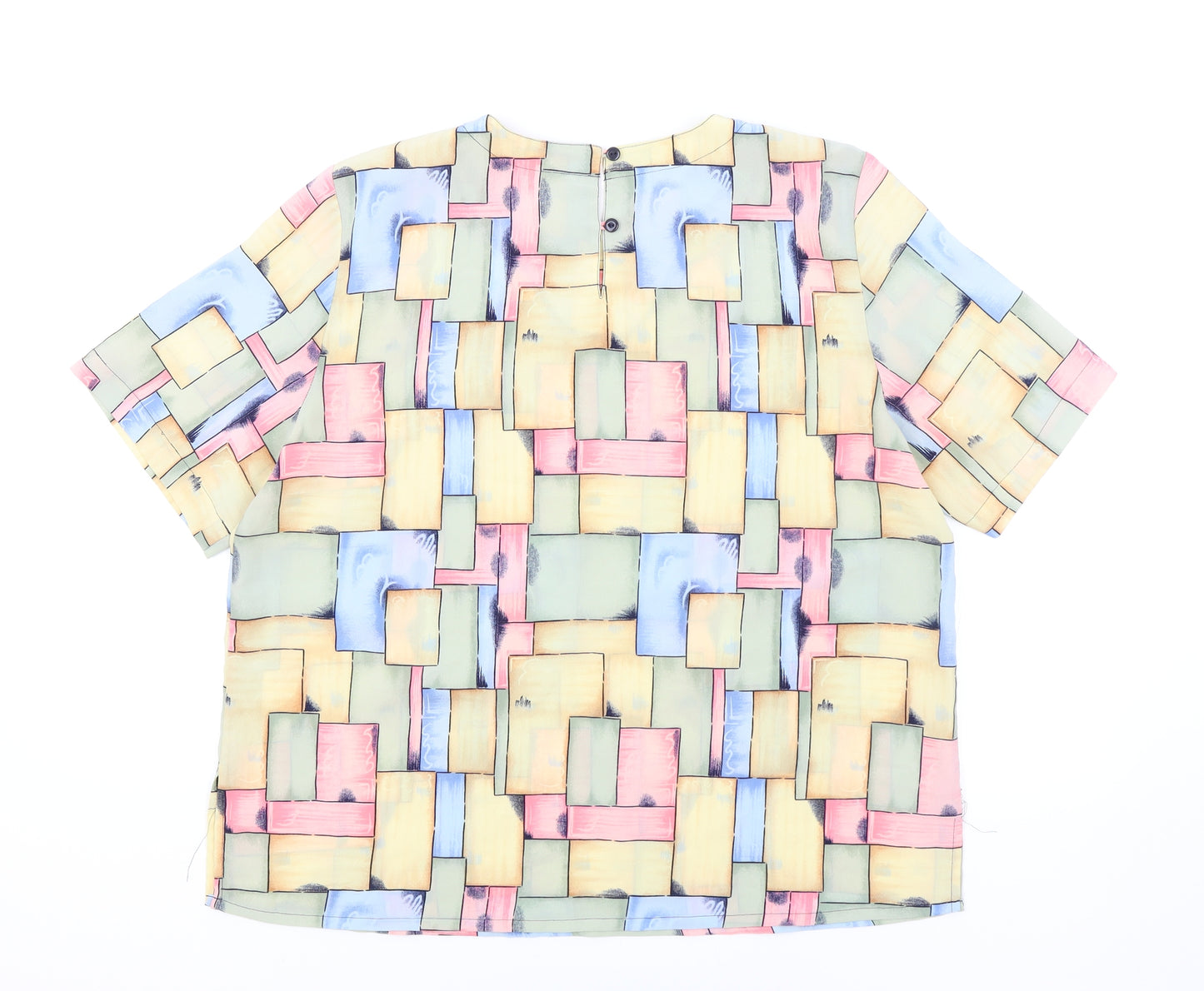 Modern Essentials Womens Multicoloured Geometric Polyester Tunic Blouse Size L Round Neck