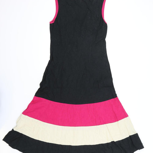Marks and Spencer Womens Multicoloured Striped Linen Fit & Flare Size 8 V-Neck Pullover