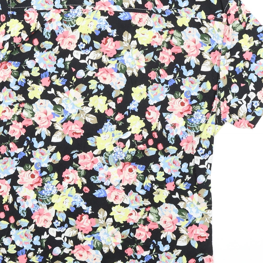 Mymstorm Womens Black Floral Polyester Basic Button-Up Size M Collared