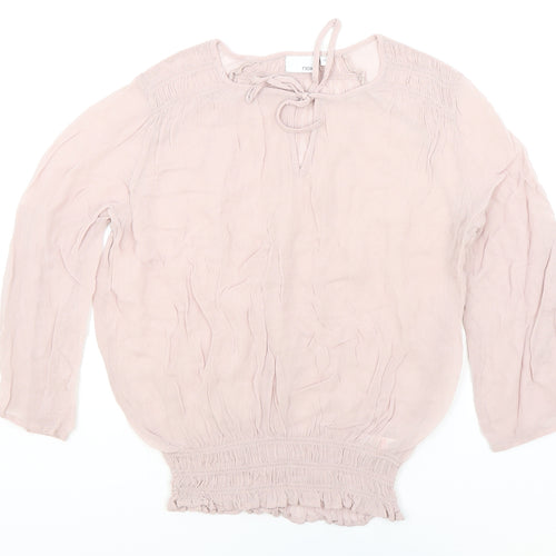 NEXT Womens Pink Polyester Cropped Blouse Size 14 V-Neck