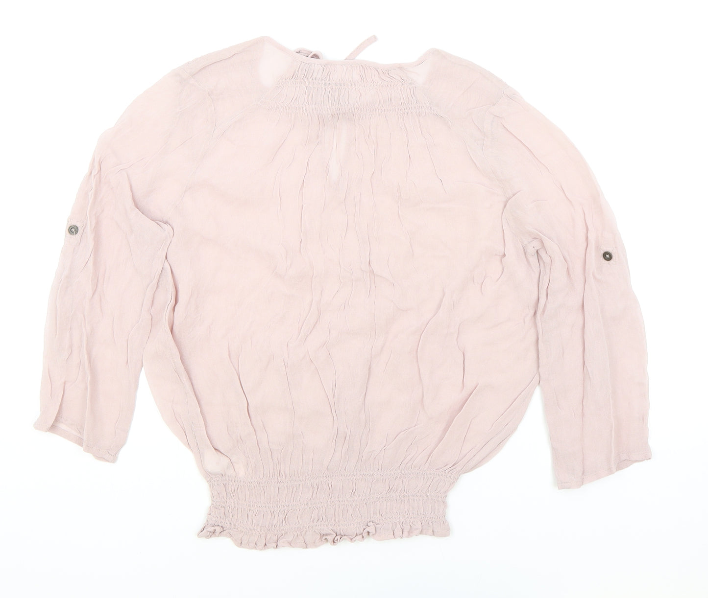 NEXT Womens Pink Polyester Cropped Blouse Size 14 V-Neck