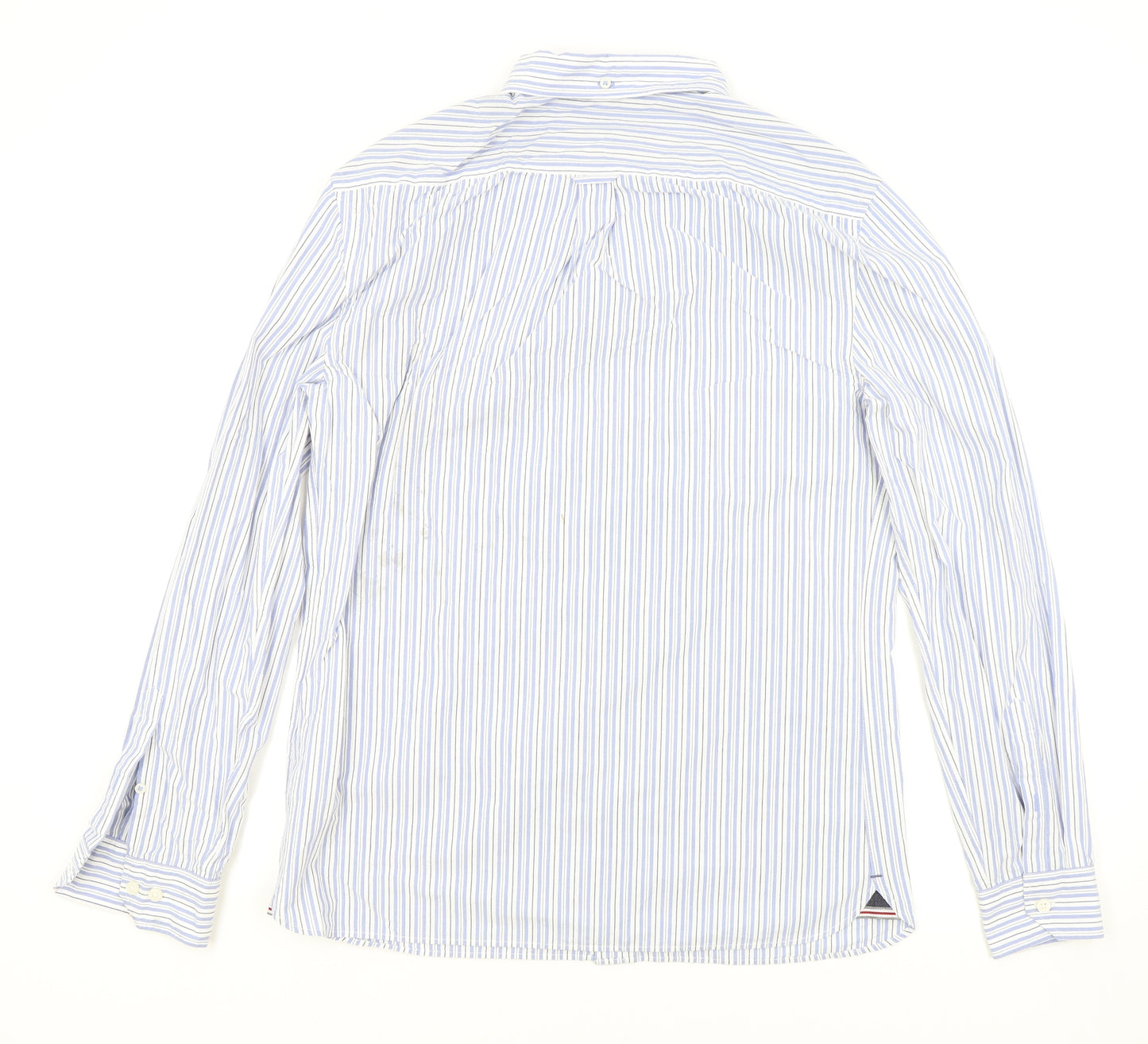 Marks and Spencer Mens Blue Striped Cotton Dress Shirt Size M Collared Button