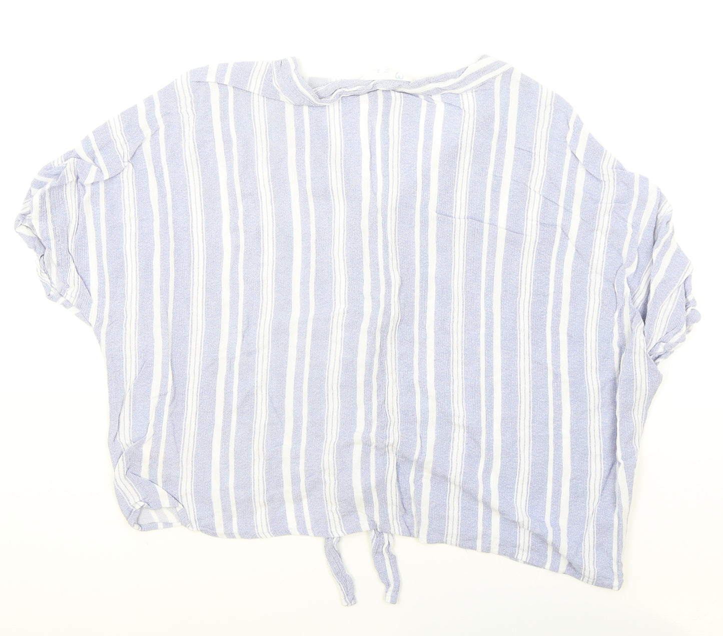 Primark Womens Black Striped Viscose Basic Button-Up Size 14 V-Neck