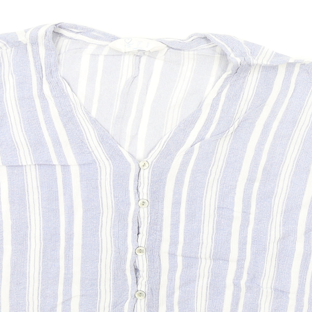 Primark Womens Black Striped Viscose Basic Button-Up Size 14 V-Neck