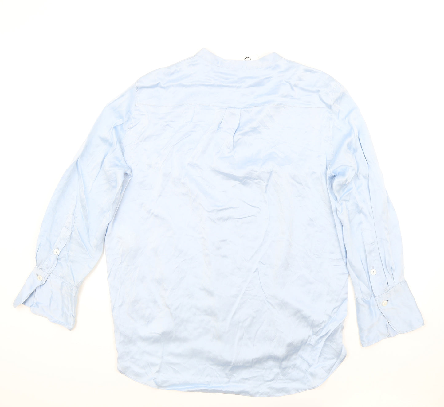 Zara Womens Blue Silk Basic Blouse Size XL Round Neck