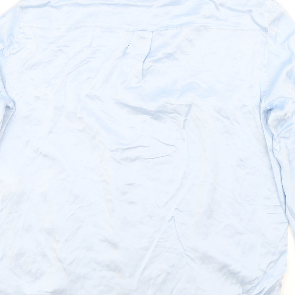 Zara Womens Blue Silk Basic Blouse Size XL Round Neck