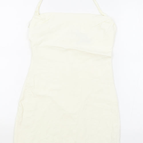 Zara Womens White Viscose Mini Size 10 Square Neck Zip