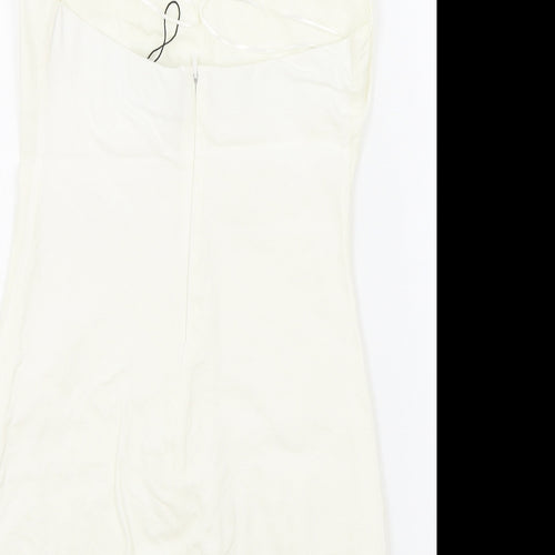 Zara Womens White Viscose Mini Size 10 Square Neck Zip