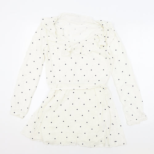 Society Amuse Womens White Polka Dot Viscose Fit & Flare Size S Boat Neck Pullover