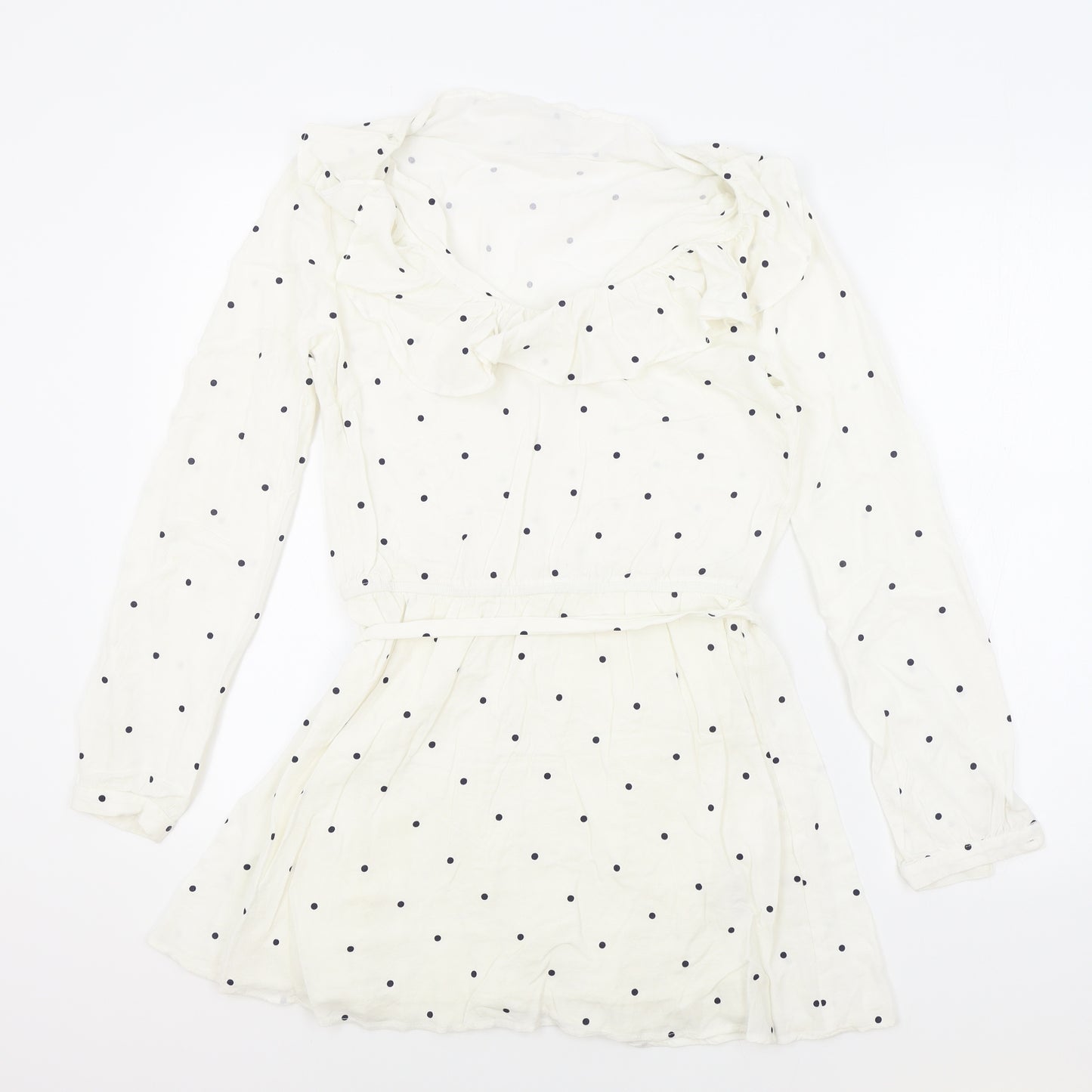 Society Amuse Womens White Polka Dot Viscose Fit & Flare Size S Boat Neck Pullover