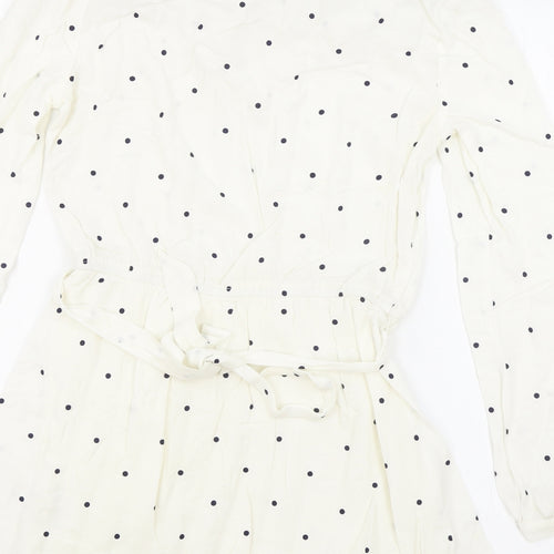 Society Amuse Womens White Polka Dot Viscose Fit & Flare Size S Boat Neck Pullover