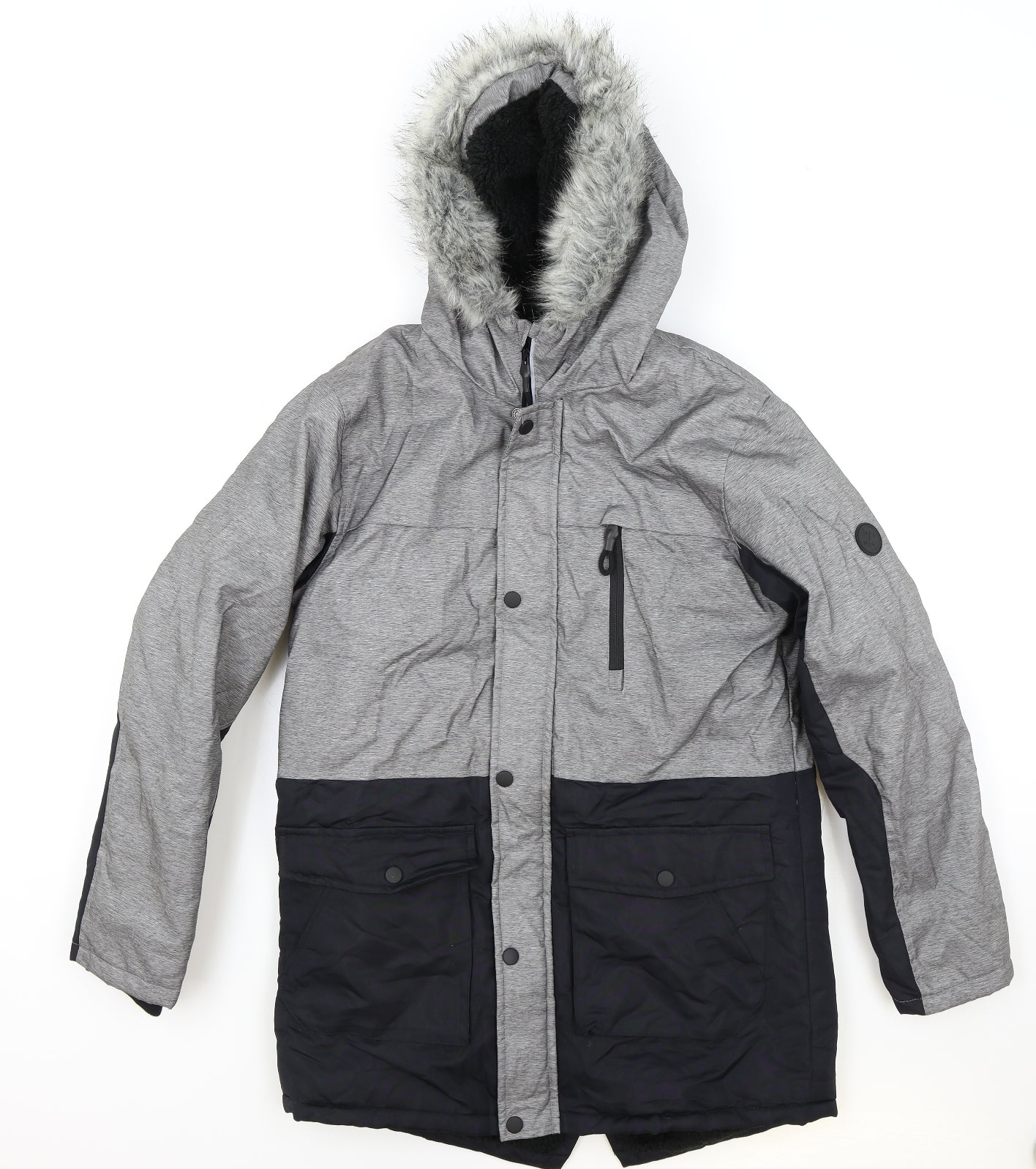 Primark Boys Grey Parka Coat Size 13-14 Years Zip