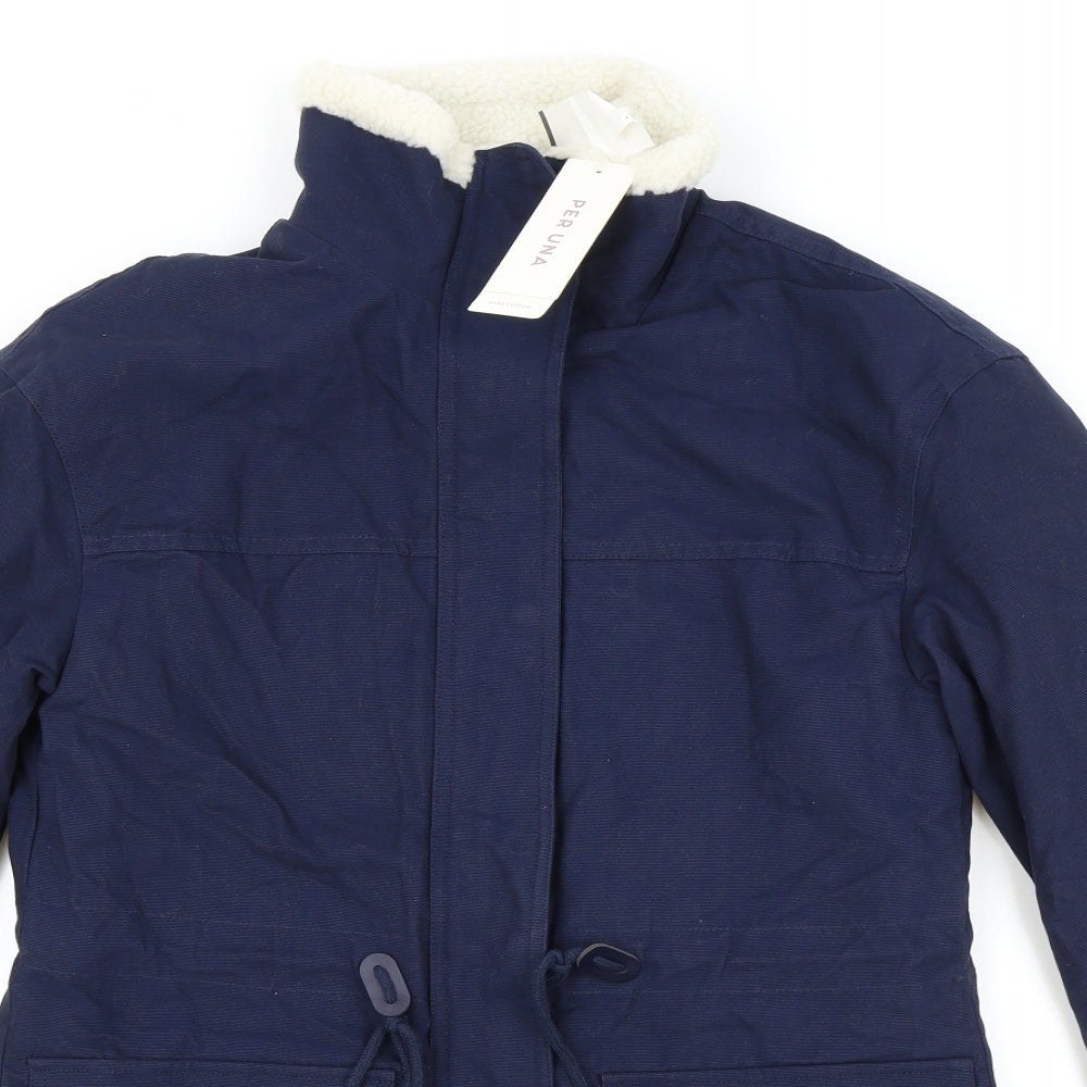 Per Una Womens Blue Military Jacket Coat Size 8 Zip
