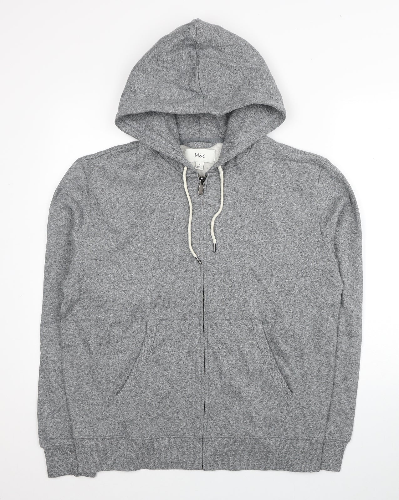 Marks and Spencer Mens Grey Cotton Full Zip Hoodie Size M