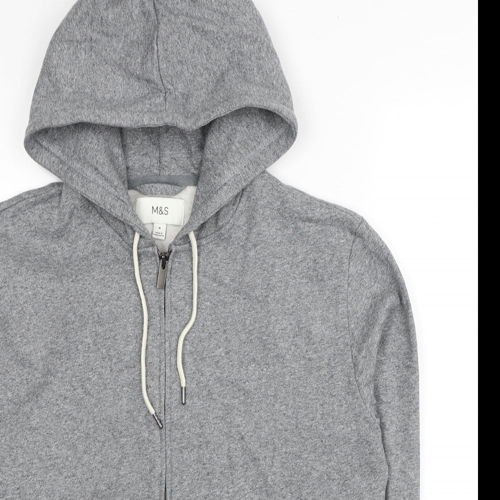 Marks and Spencer Mens Grey Cotton Full Zip Hoodie Size M