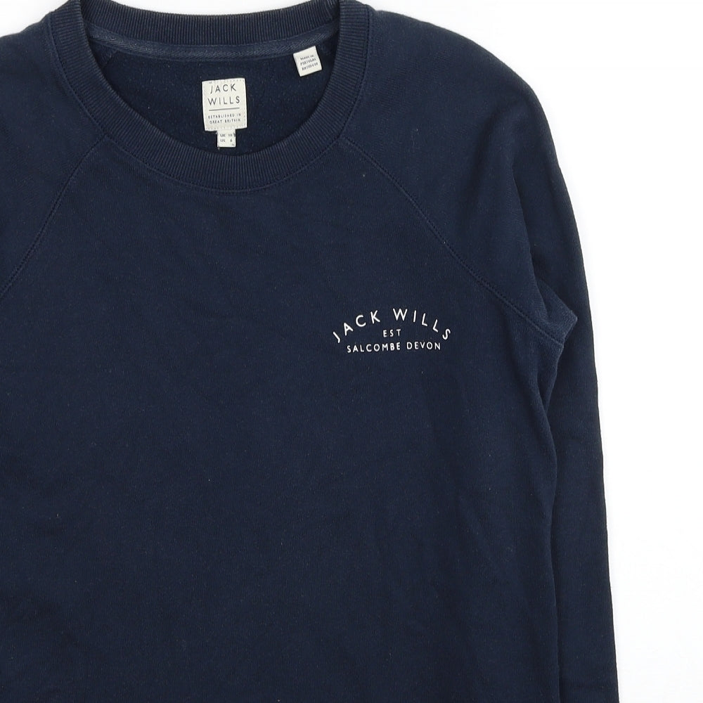 Jack Wills Womens Blue Cotton Pullover Sweatshirt Size 10 Pullover