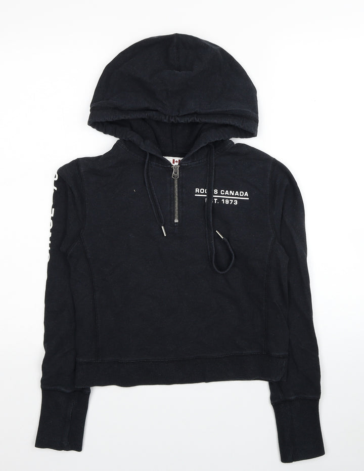 Roots Womens Black Cotton Pullover Hoodie Size XS Pullover