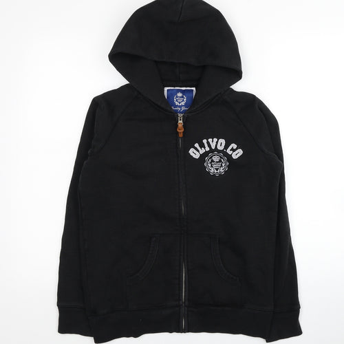 Olivo Boys Black Cotton Full Zip Hoodie Size L Zip - Casual Luxury