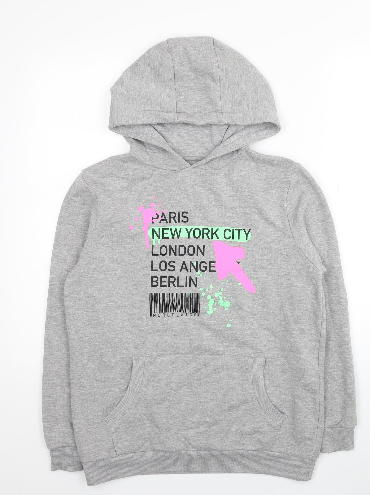 Primark Girls Grey Polyester Pullover Hoodie Size 12-13 Years Pullover - Paris New York London