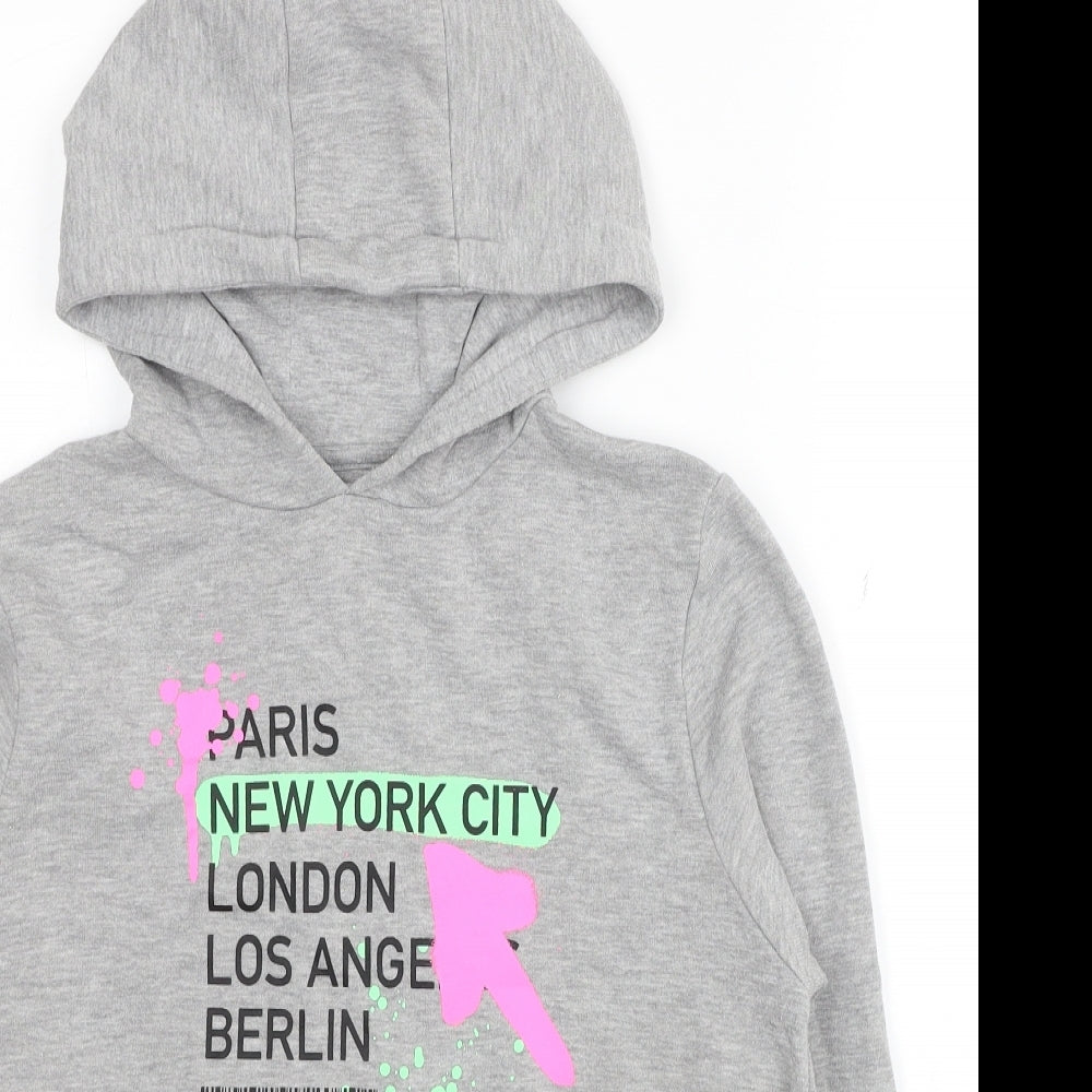Primark Girls Grey Polyester Pullover Hoodie Size 12-13 Years Pullover - Paris New York London