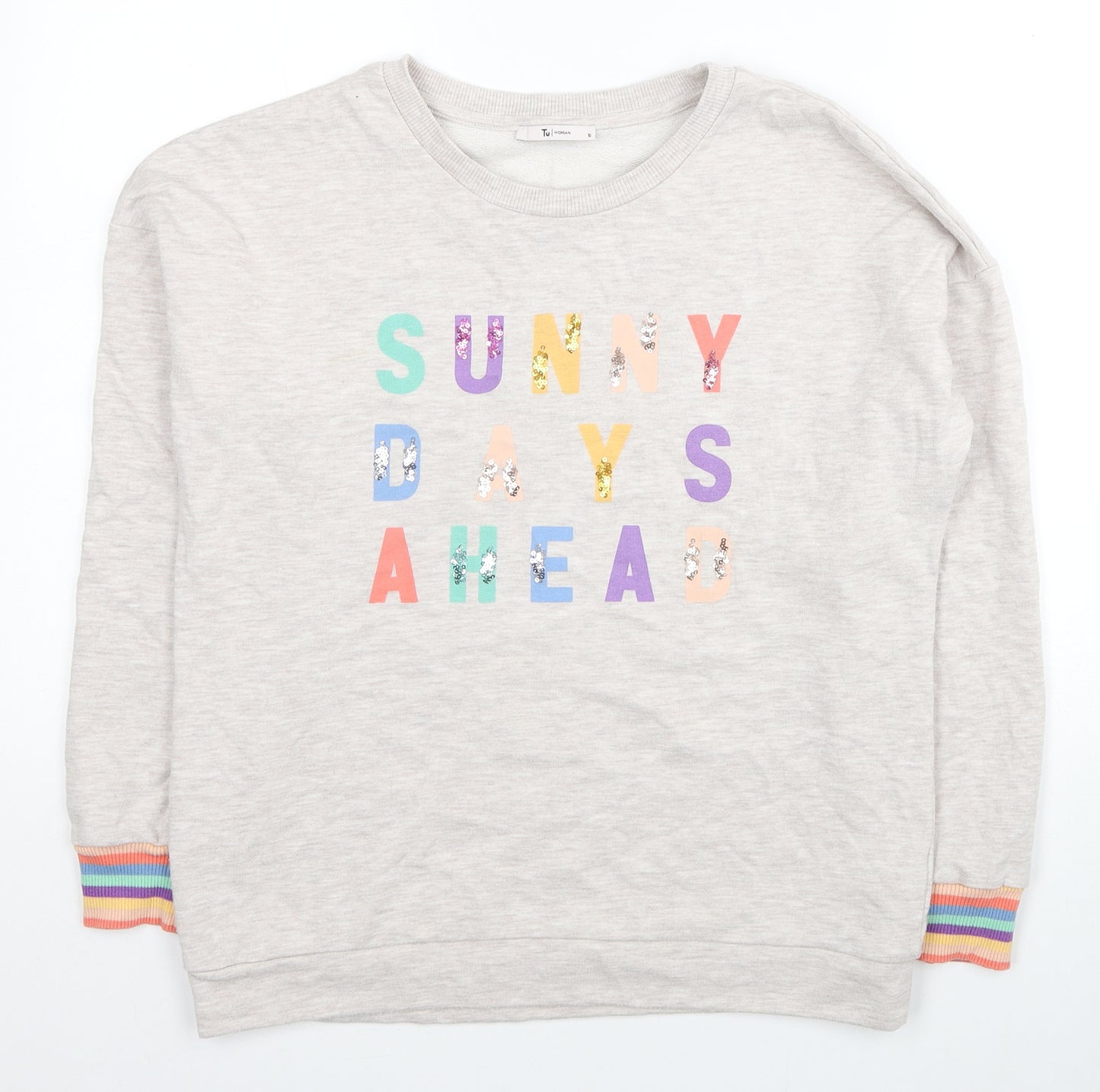 TU Womens Grey Cotton Pullover Sweatshirt Size 10 Pullover - Sunny Days Ahead