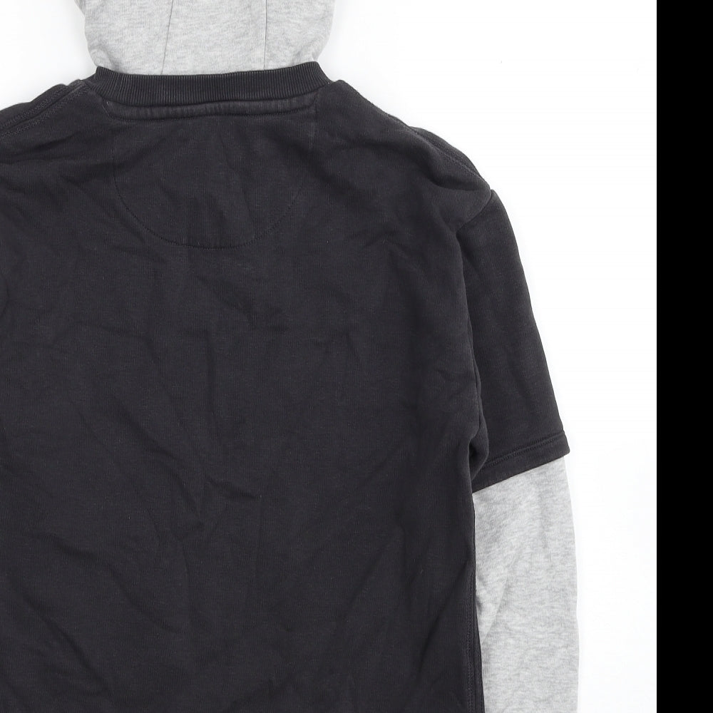Marks and Spencer Boys Black Colourblock Cotton Pullover Hoodie Size 12-13 Years Pullover - Space Jam