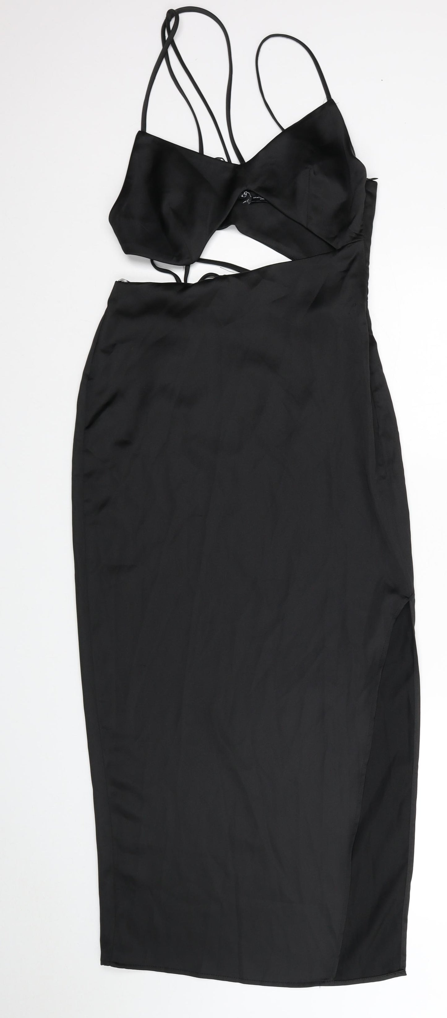 Zara Womens Black Polyester Slip Dress Size XS Sweetheart Zip