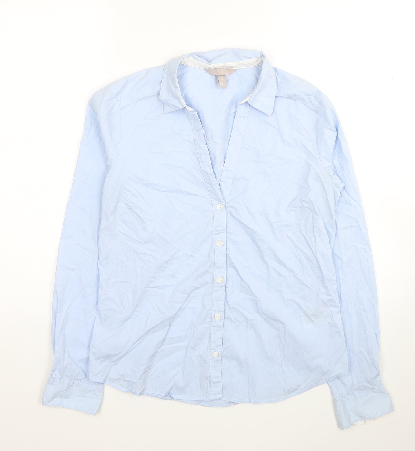H&M Womens Blue Cotton Basic Button-Up Size 12 Collared