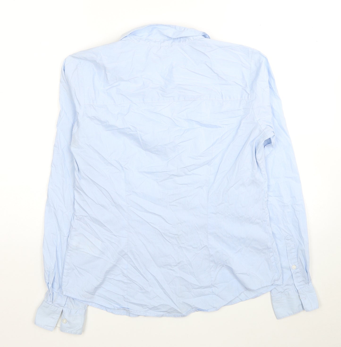 H&M Womens Blue Cotton Basic Button-Up Size 12 Collared