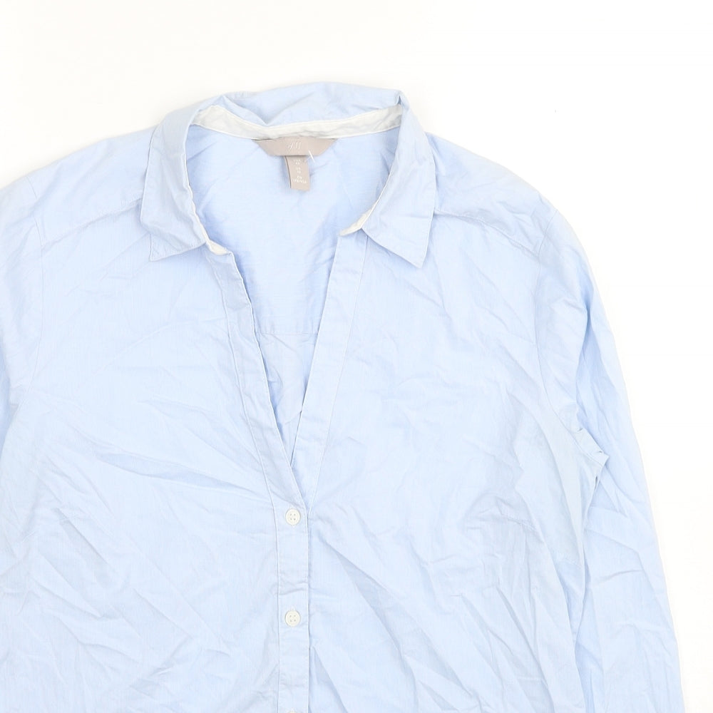 H&M Womens Blue Cotton Basic Button-Up Size 12 Collared