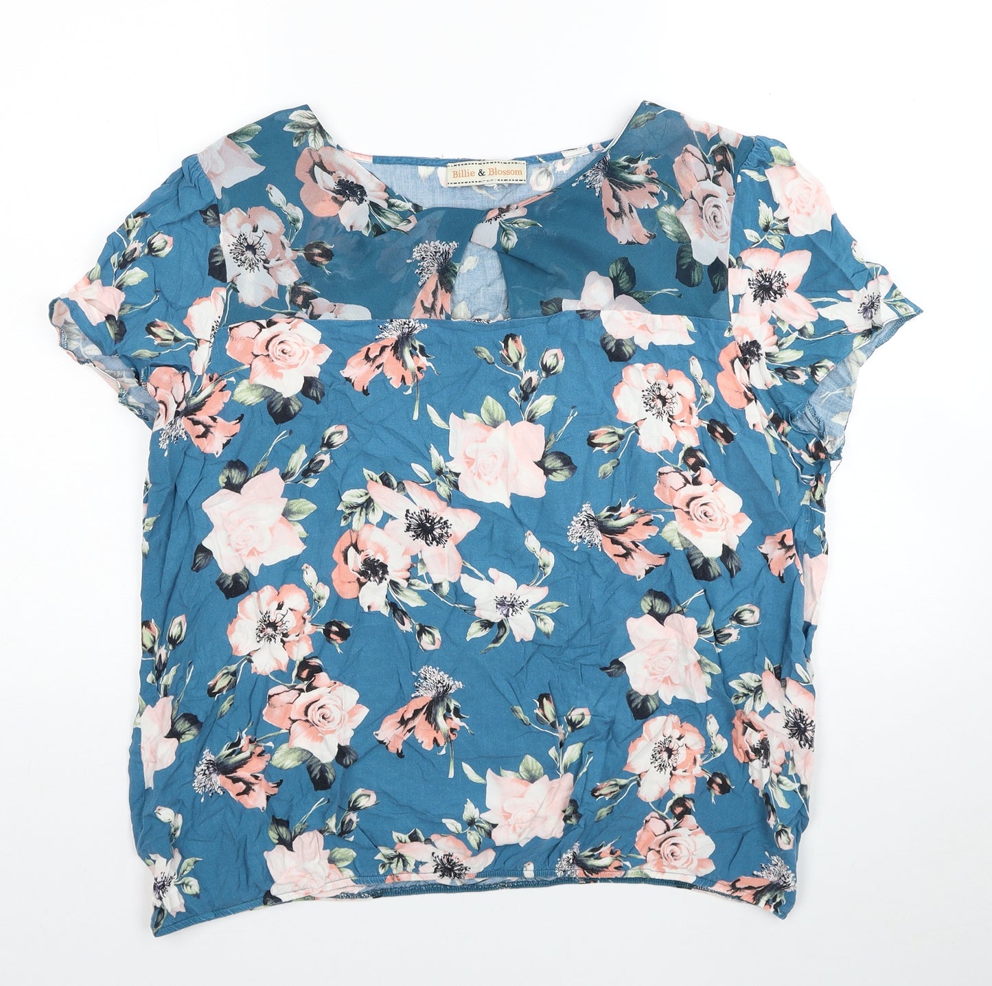 Dorothy Perkins Womens Blue Floral Viscose Basic Blouse Size 20 Boat Neck