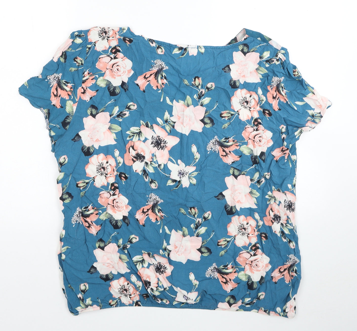 Dorothy Perkins Womens Blue Floral Viscose Basic Blouse Size 20 Boat Neck